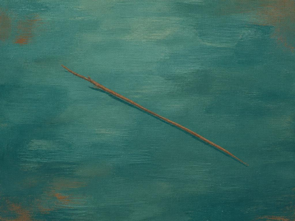 A single weathered stick floating on painted teal water